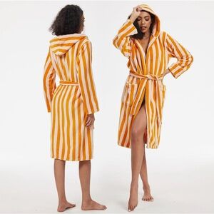 NWT Orange and White Striped Plush Hooded Robe